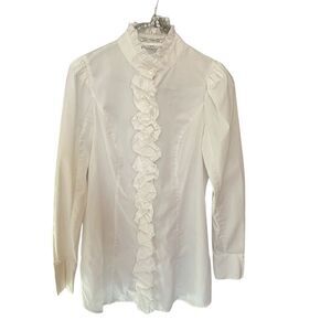 EUC Dalia Collection Long White Blouse with Ruffles